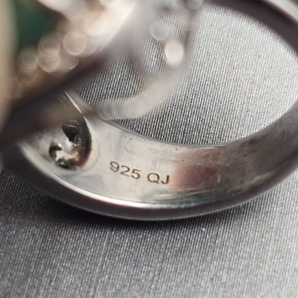 Sterling & Tourmaline Ring Size 6 Quartz Accents Ornate Cutouts 13.4g Signed QJ - Picture 7 of 14